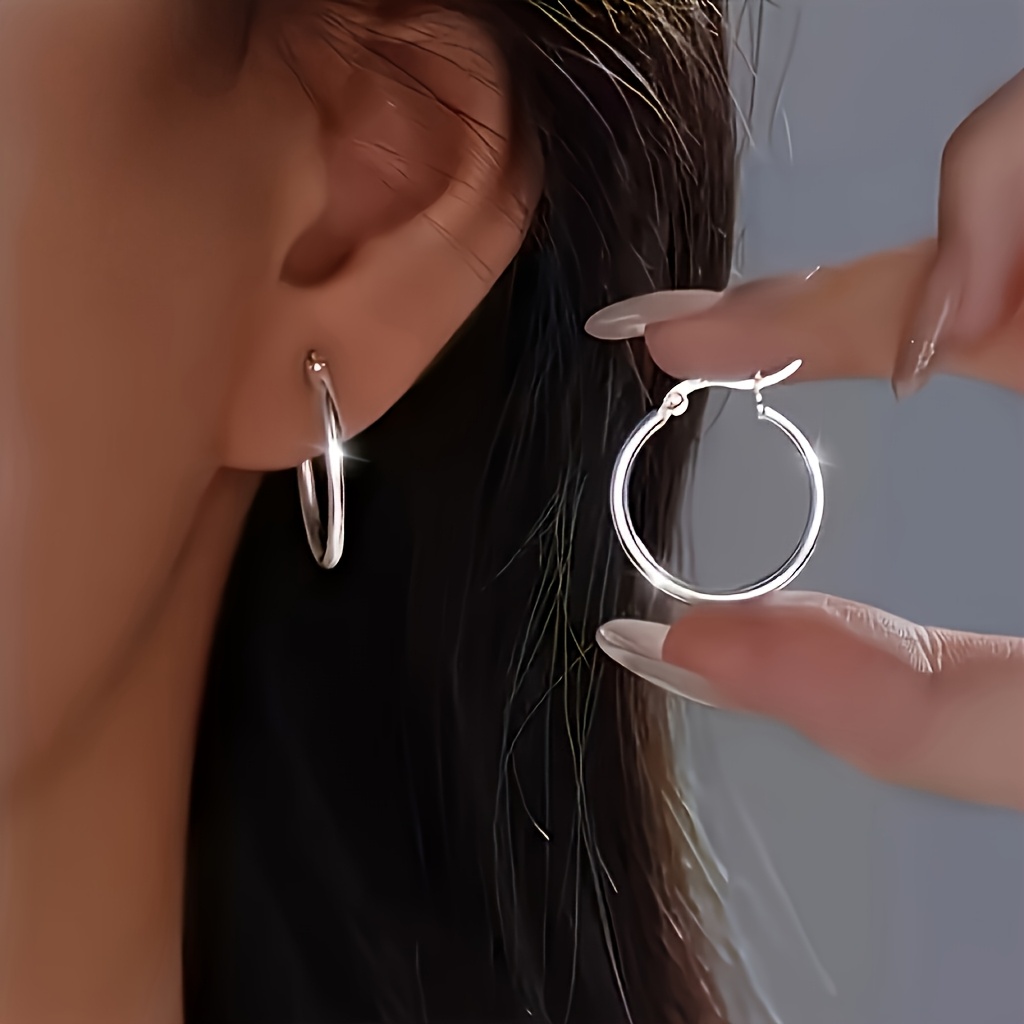 Women's 925 Silver Plated Round Hoop Earrings, Versatile